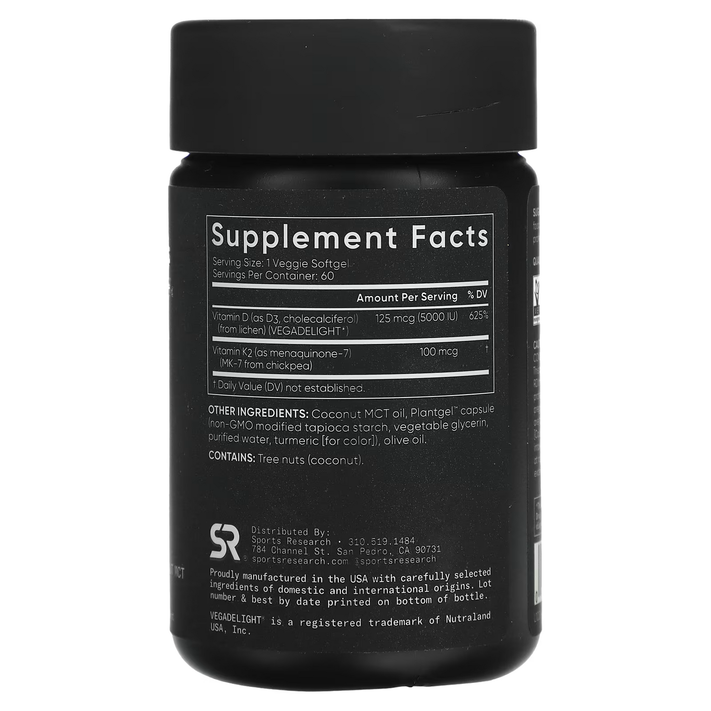 D3 + K2, Plant Based, 125 mcg/100 mcg, 60 Veggie Softgels