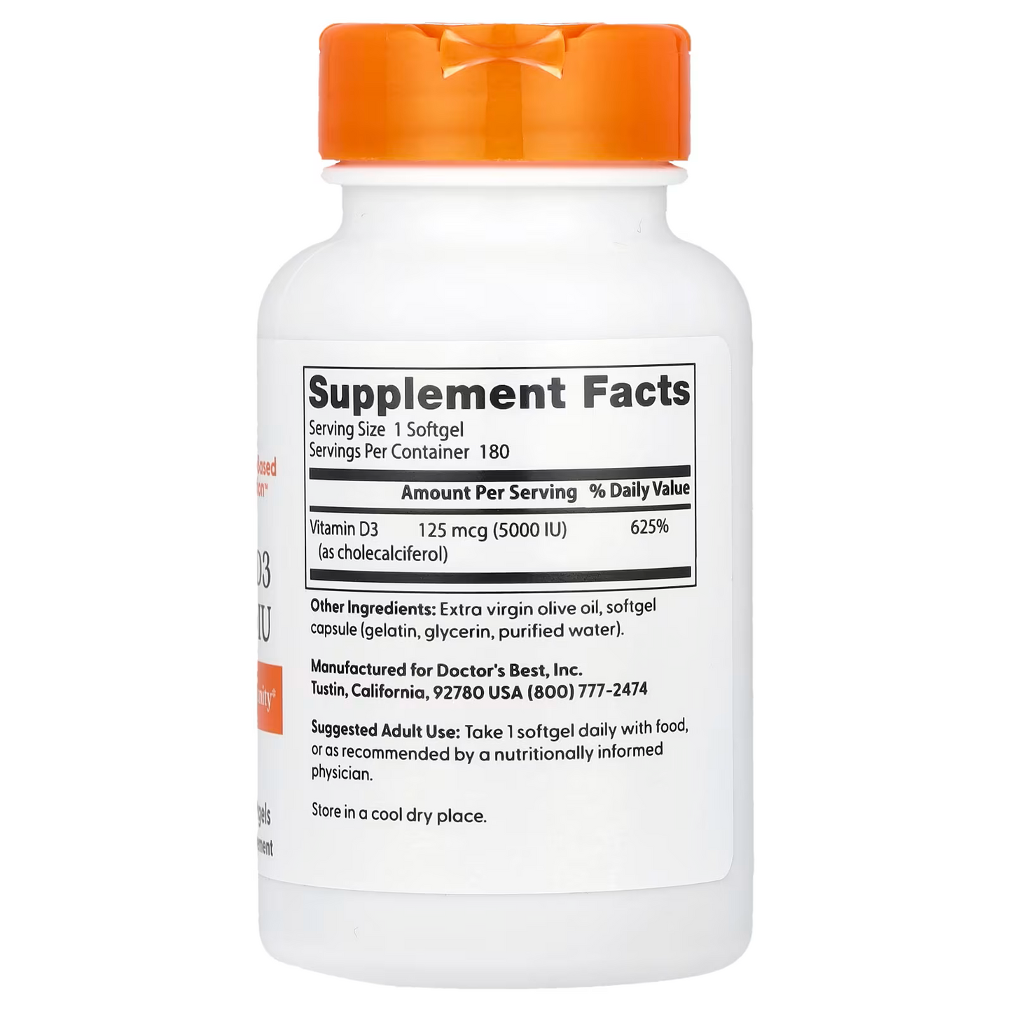 Vitamin D3, 125 mcg (5,000 IU) 180 Caps