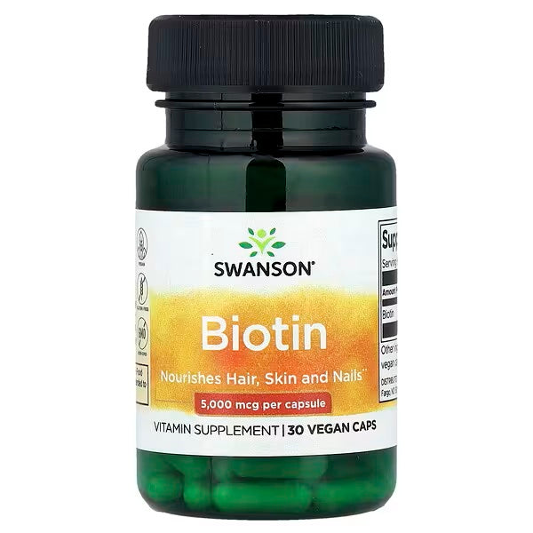 Swanson, Biotin, 5,000 mcg, 30 Vegan Caps