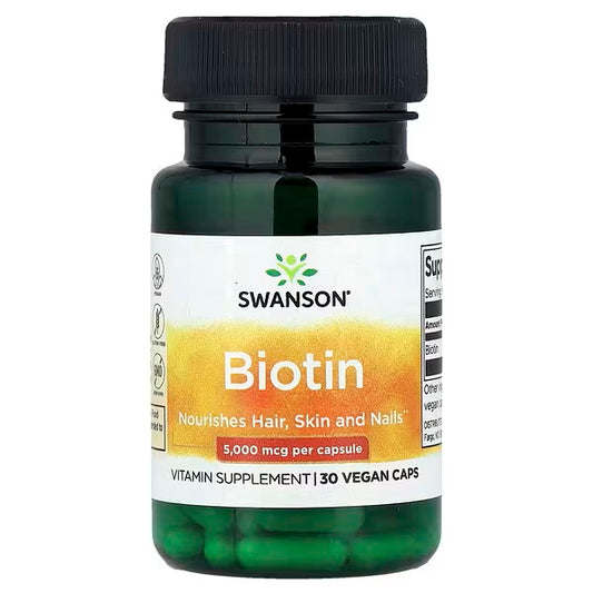 Swanson, Biotin, 5,000 mcg, 30 Vegan Caps