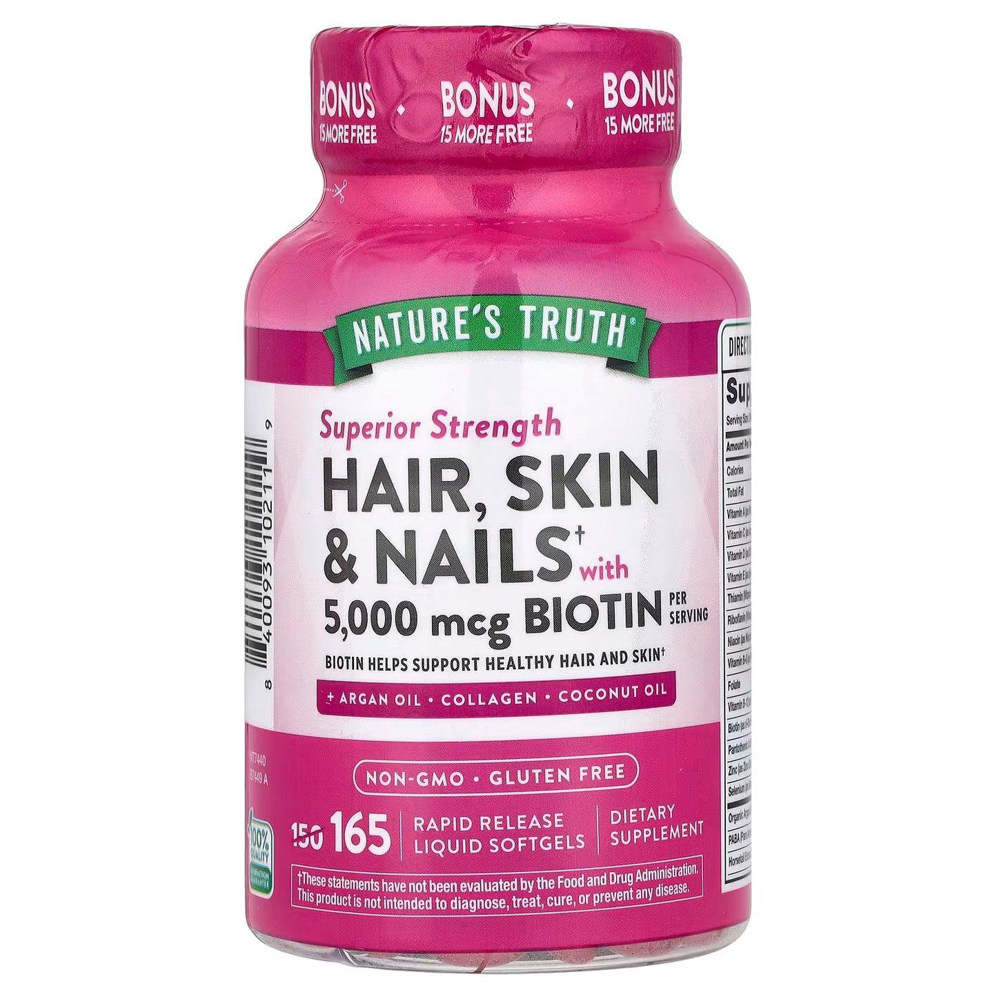 Nature's Truth, Hair, Skin & Nails with Biotin, Superior Strength soft gels