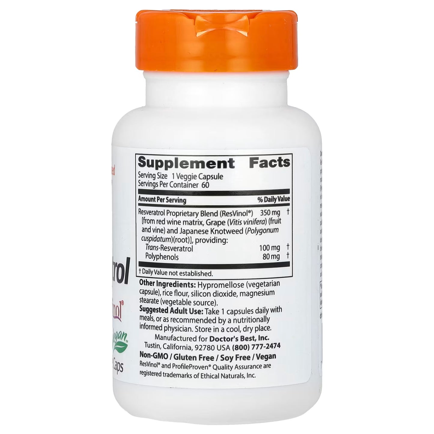 Doctor's Best, Trans-Resveratrol with ResVinol