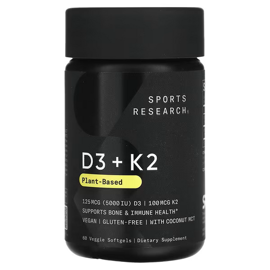 D3 + K2, Plant Based, 125 mcg/100 mcg, 60 Veggie Softgels