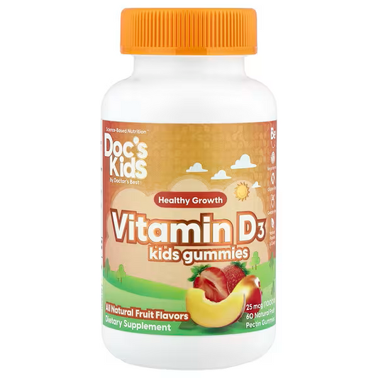 Doc's Kids, Vitamin D3 Kids Gummies, All Natural Fruit , 25 mcg (1,000 IU), 60 Natural Fruit Pectin Gummies